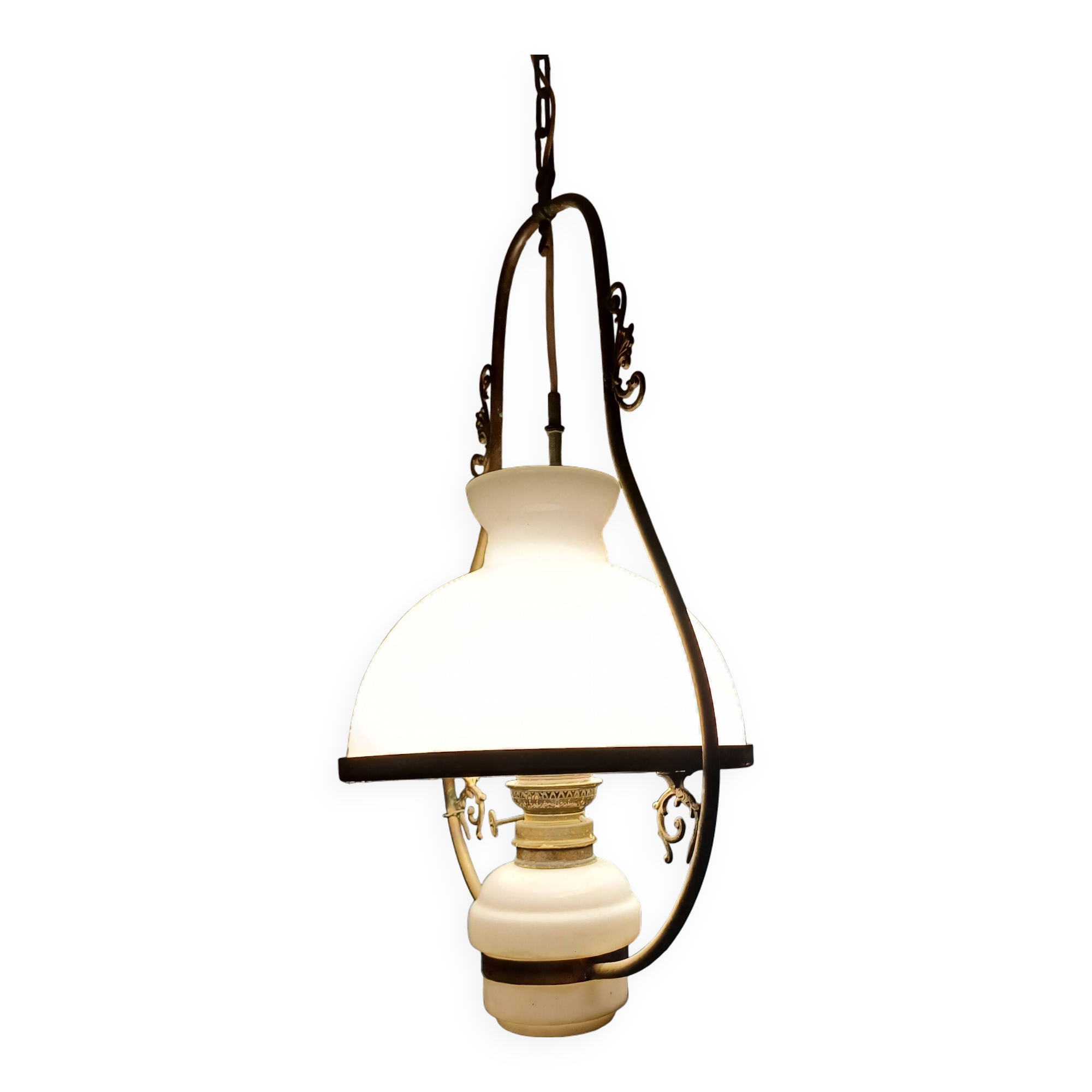 19th century white opaline pendant light
