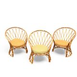 Set of 3 vintage rattan armchairs