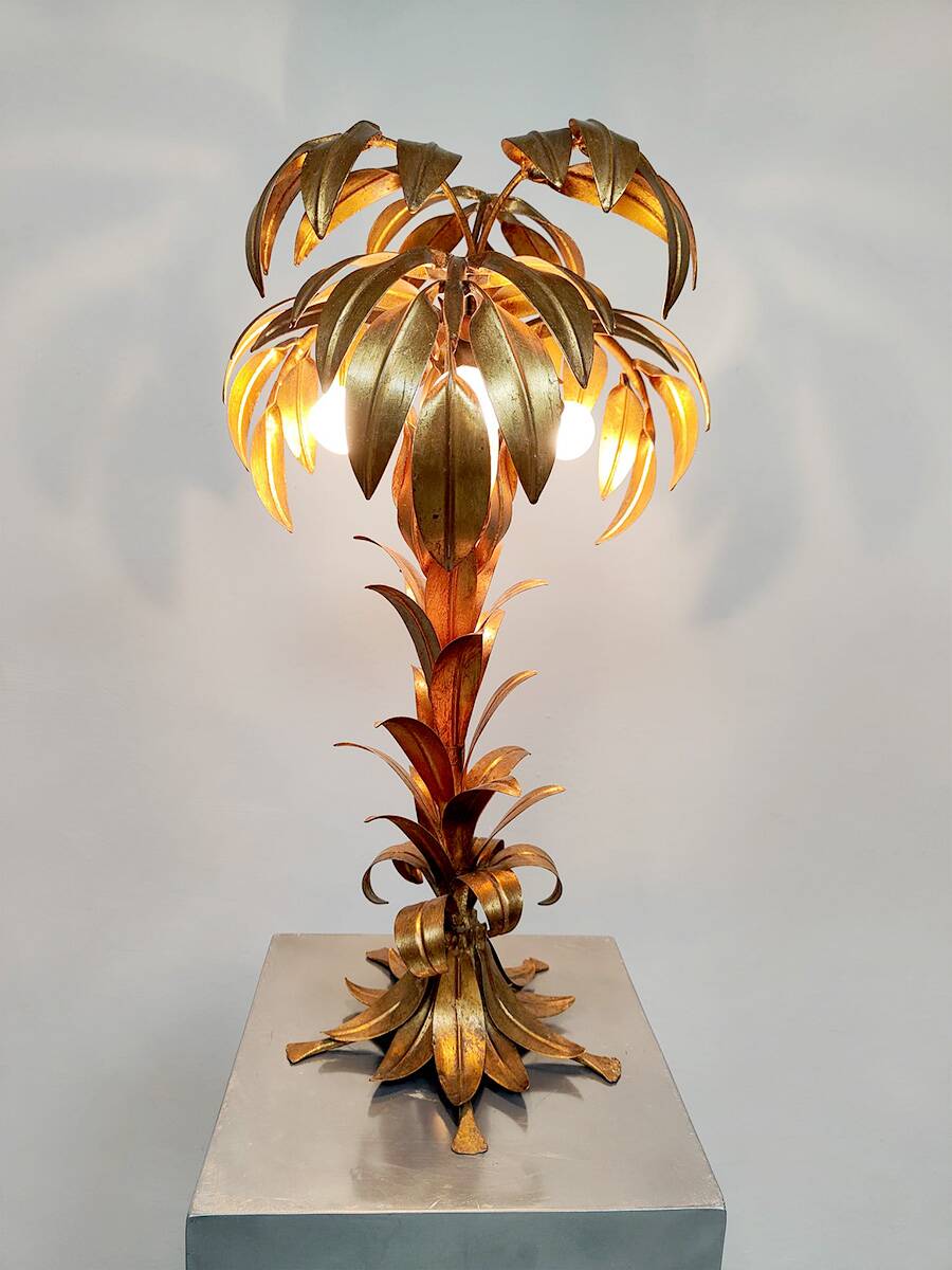 Vintage brass leaf palm tree table lamp Hans Kögl