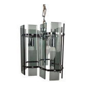 Mid-Century Suspension in Smoked Glass and Chrome Metal, Veca Style