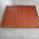 Grand plateau de service ancien en bois et laiton