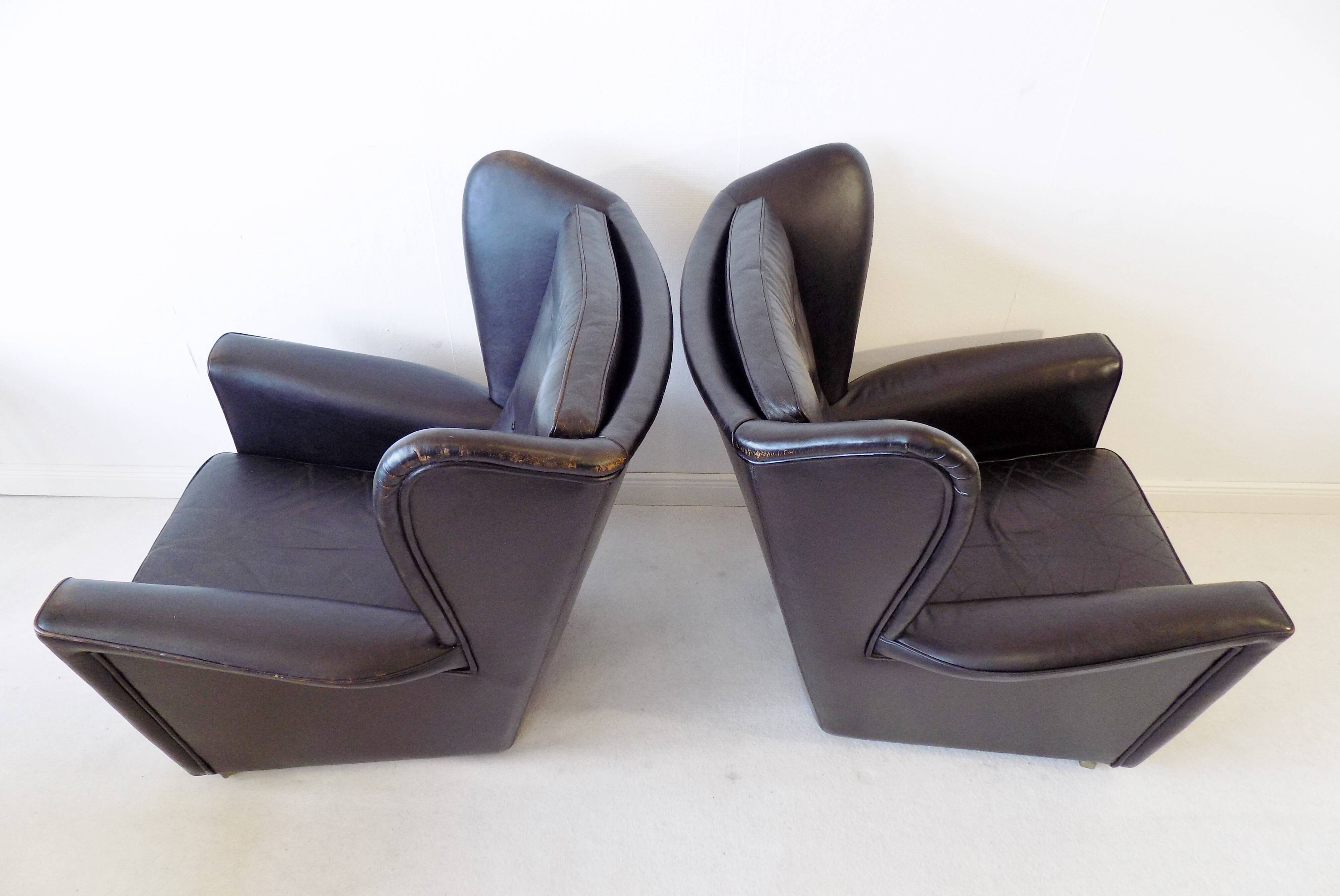 Howard Keith pair of black leather armchairs for HK Furniture