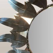 Miroir mural rond Mid-Century en fer forgé en forme de soleil, années 50
