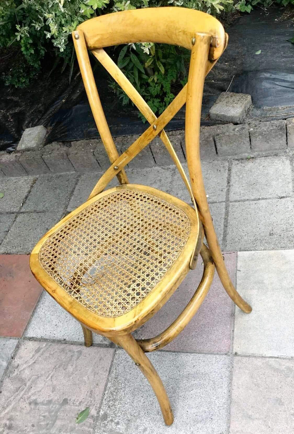 Vintage cane and curved wood table, antique furniture