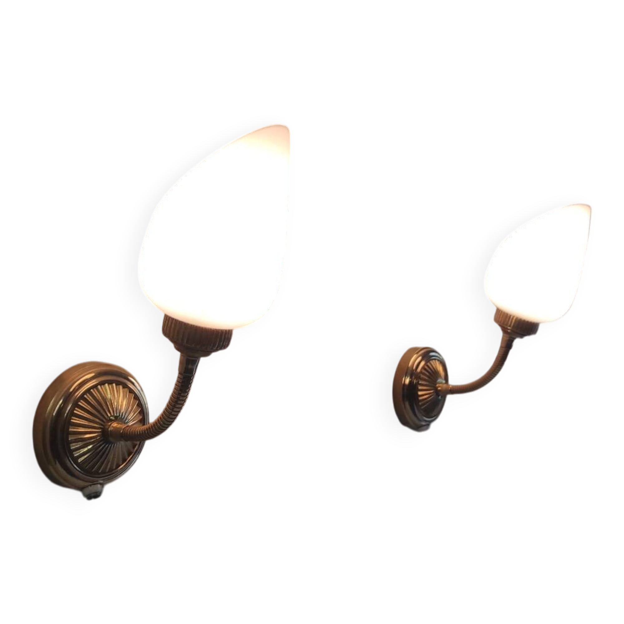 Articulated brass and opaline wall lights - mid 20th century.