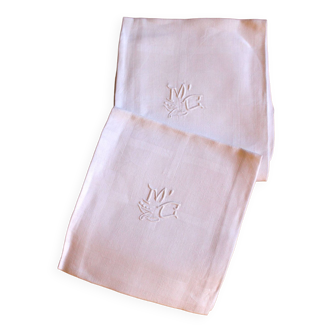 Set of 2 white damask napkins MC Monograms