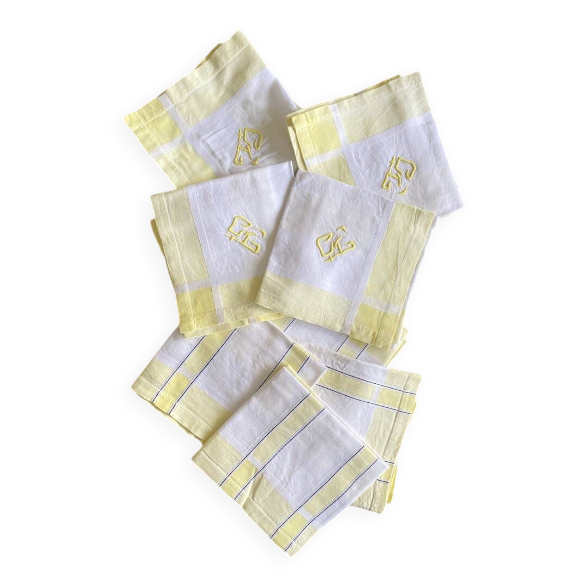 8 antique damask napkins monogrammed CG - Métis - 57x58 cm