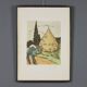 Modern lithograph signed Ardengo Soffici Haystack and Cypress 1962