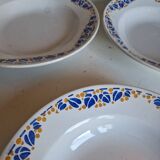 Set of 9 deep plates, earthenware from Creil Montereau, Colette model.