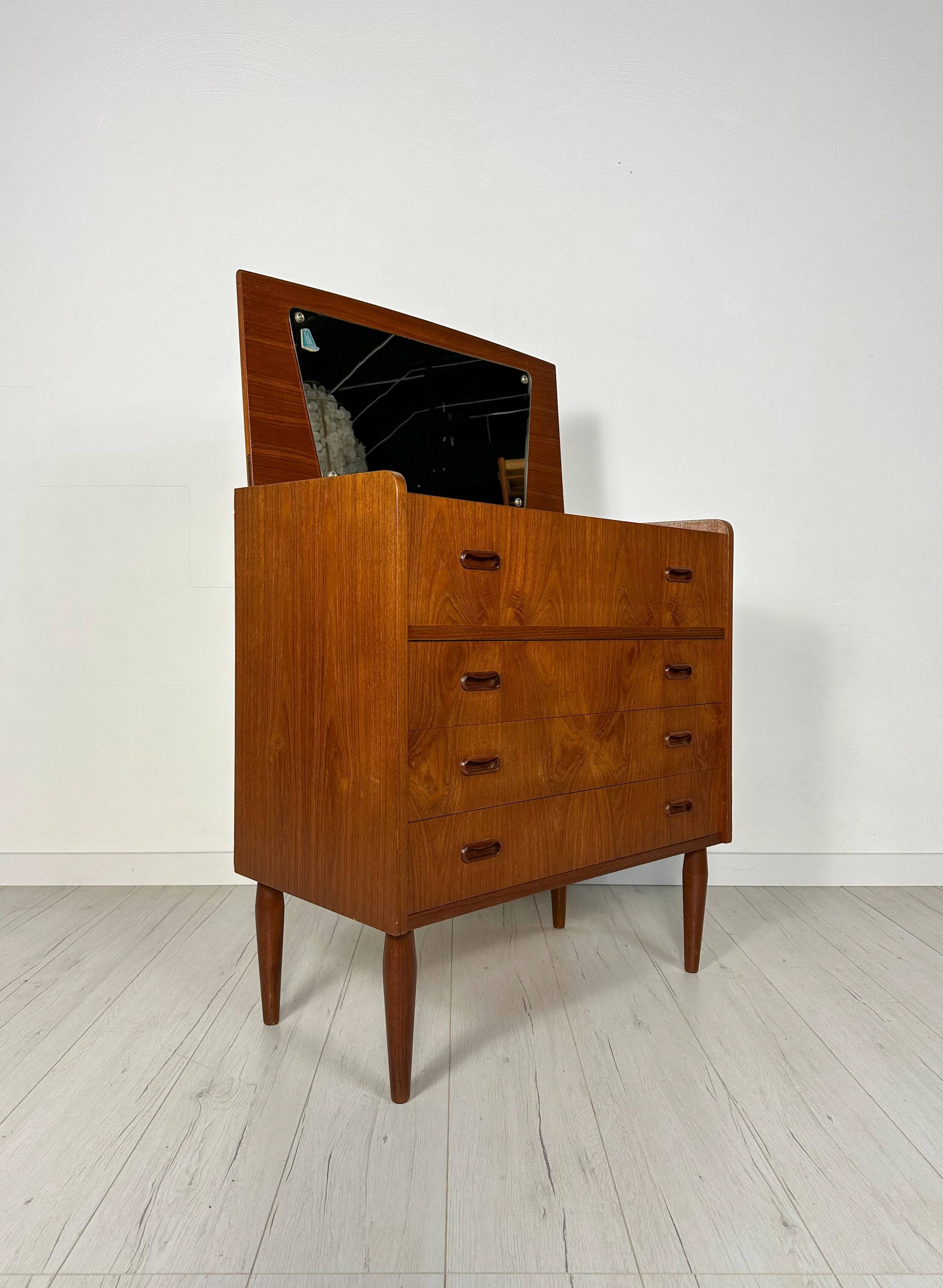1960s Vintage Original Danish Teak Dresser with Mirror