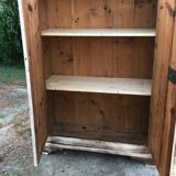 Grey double wardrobe in hand-painted pine — romantic floral pattern, 1920s era.