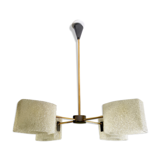 Chandelier 4 lights in perspex, metal gold and black vintage chrome