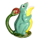 Frog pitcher, glazed ceramic, slipware, signed Athezza Franca