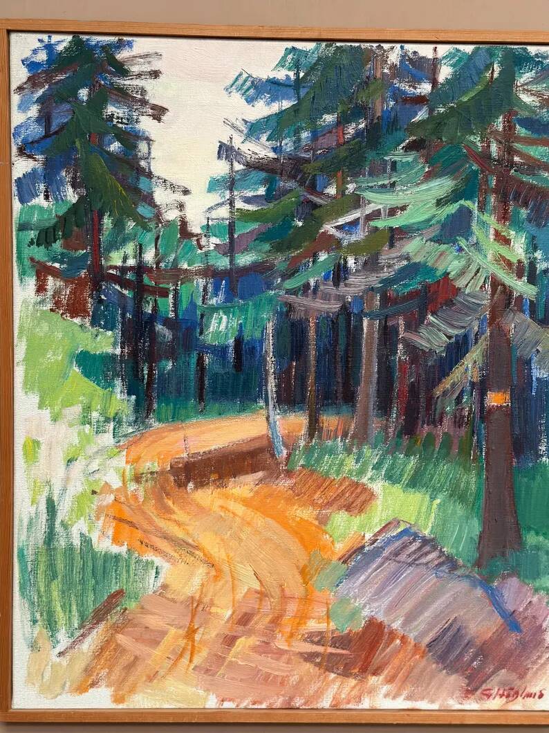 Swedish Oil on Canvas “Spår” by Gustaf Höglund, Vintage & Framed 57 × 49 cm