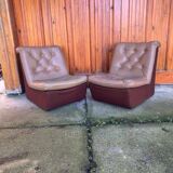 Set of mid-century modern brown leather and fabric chairs, 1960s