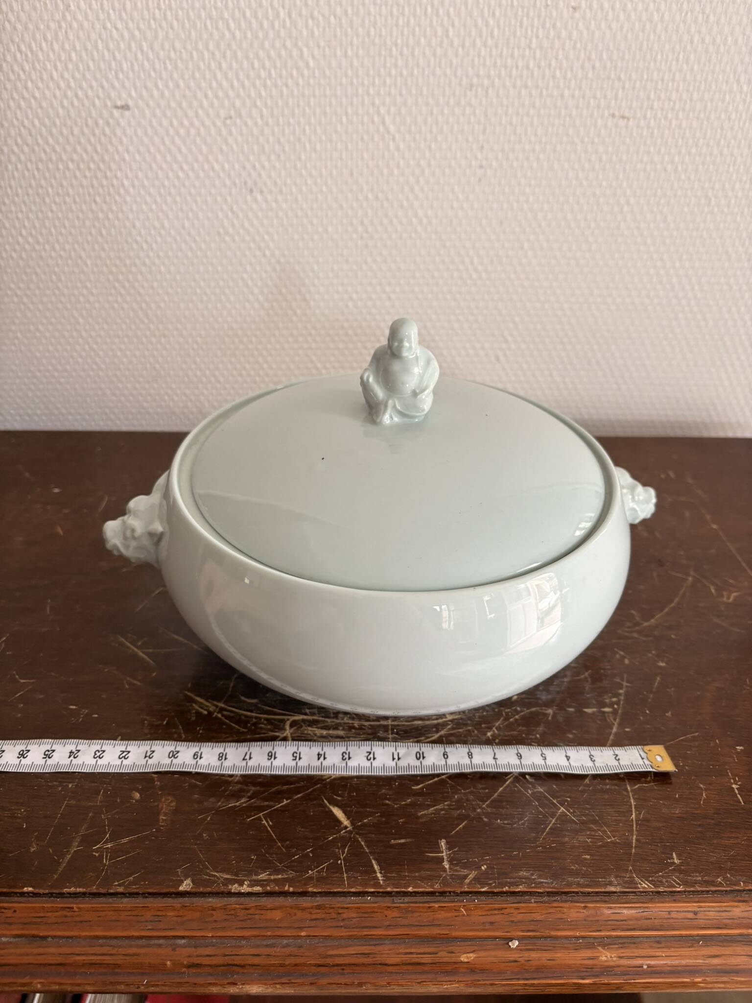 Celadon Ceramic Soup Tureen Vegetable Dish Buddha Art Deco