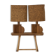 Pair of handcrafted lamps in solid oak with cork shades, circa 1970