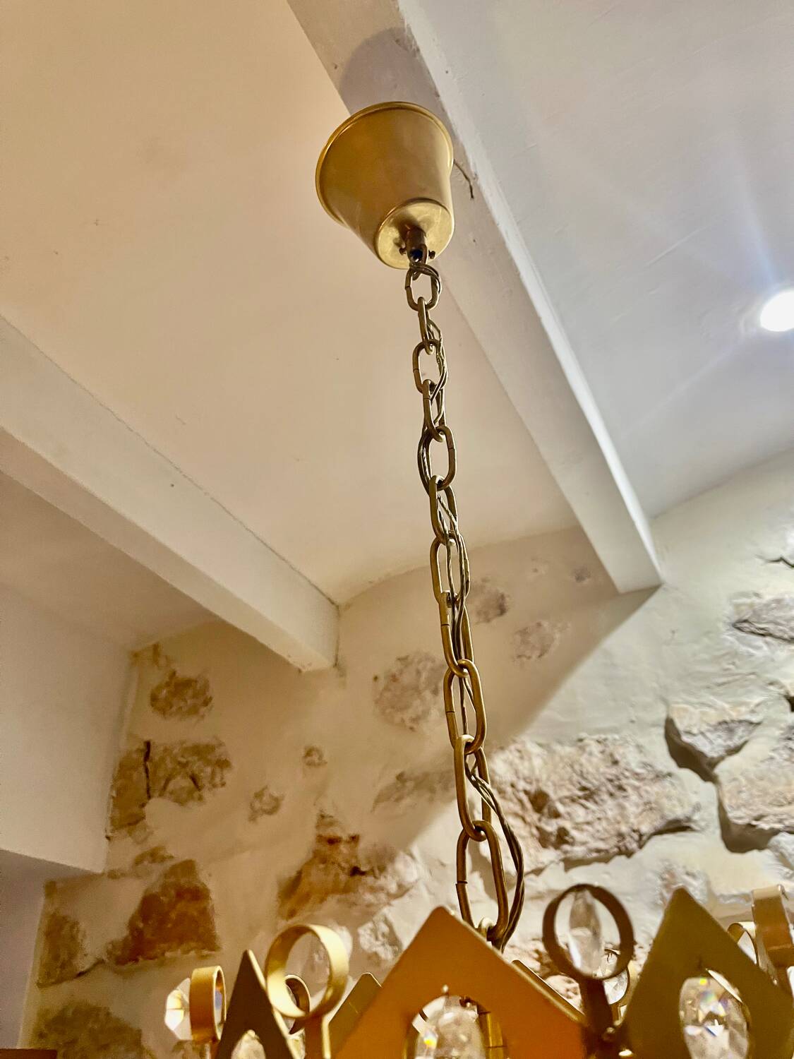Brutalist Palwa crystal and gilt chandelier, 1960s