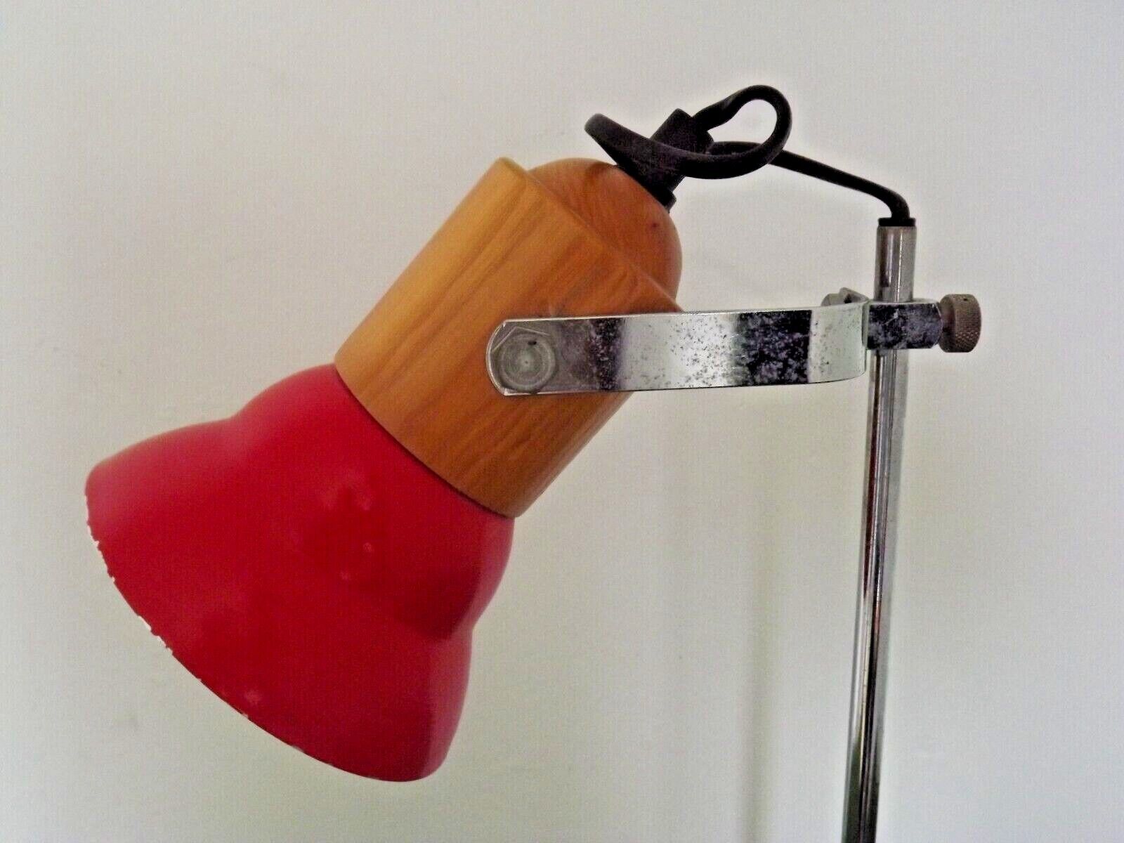 Adjustable vintage French desk lamp in red, black, silver & wood effect 3631