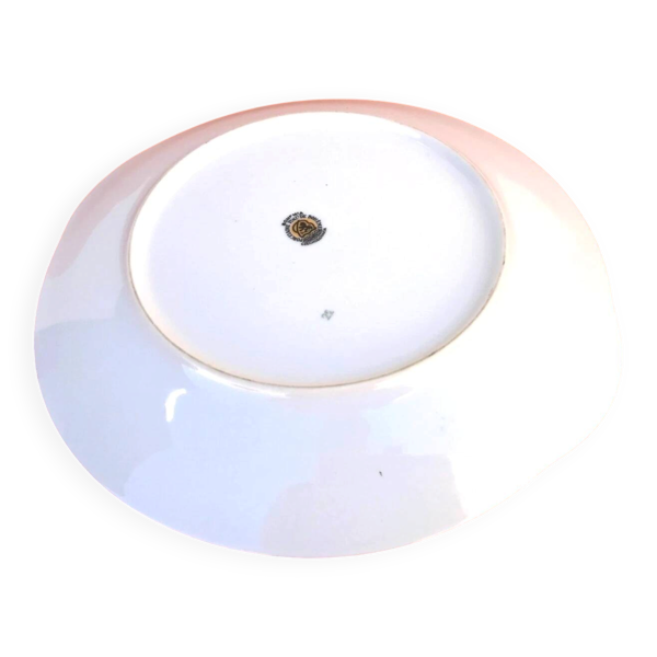 Plat de service à oreilles Porcelaine fine de Bohème décor floral sur fond