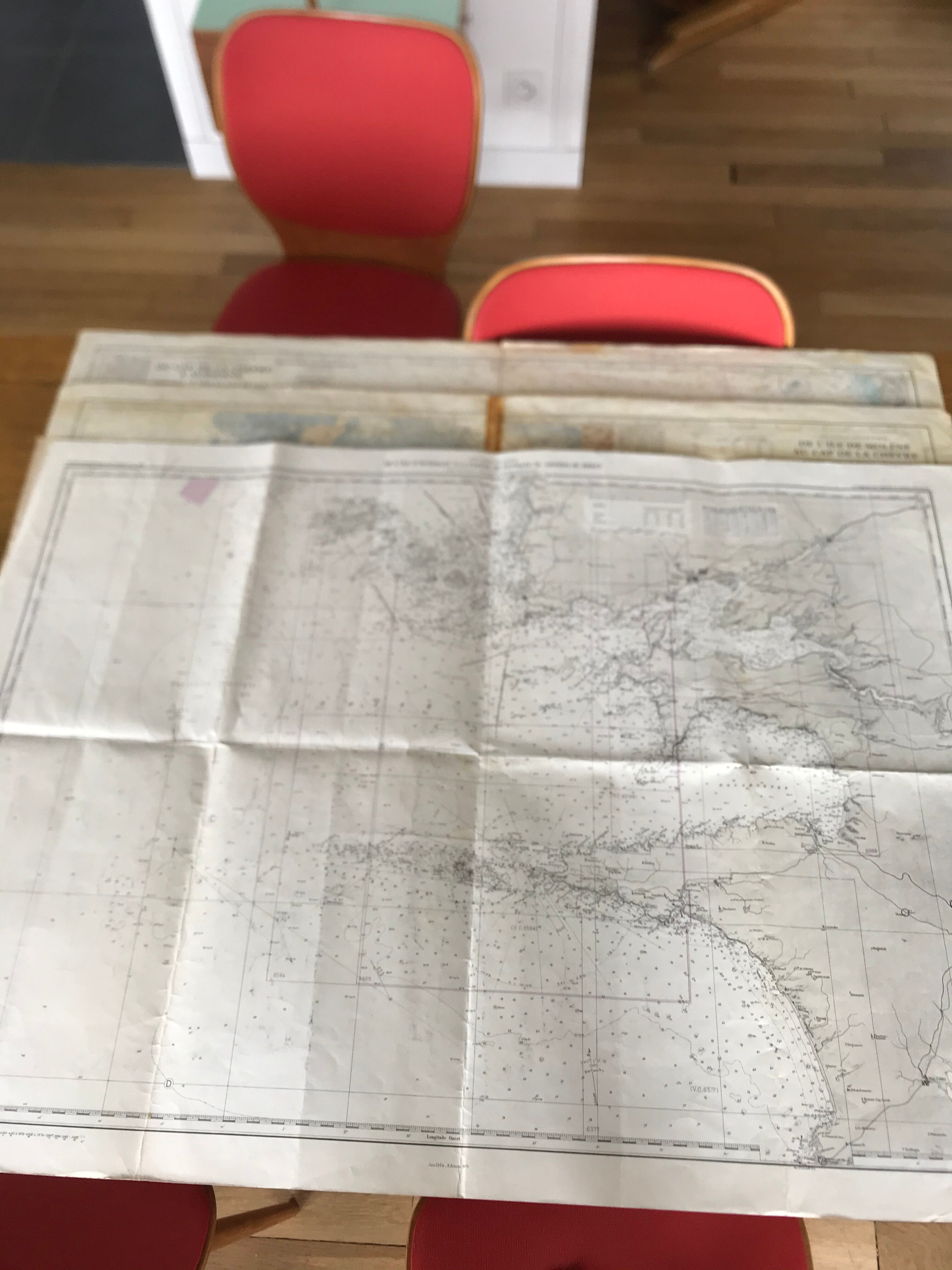 Old nautical charts on the breton coast