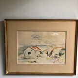 Framed watercolor seaside house