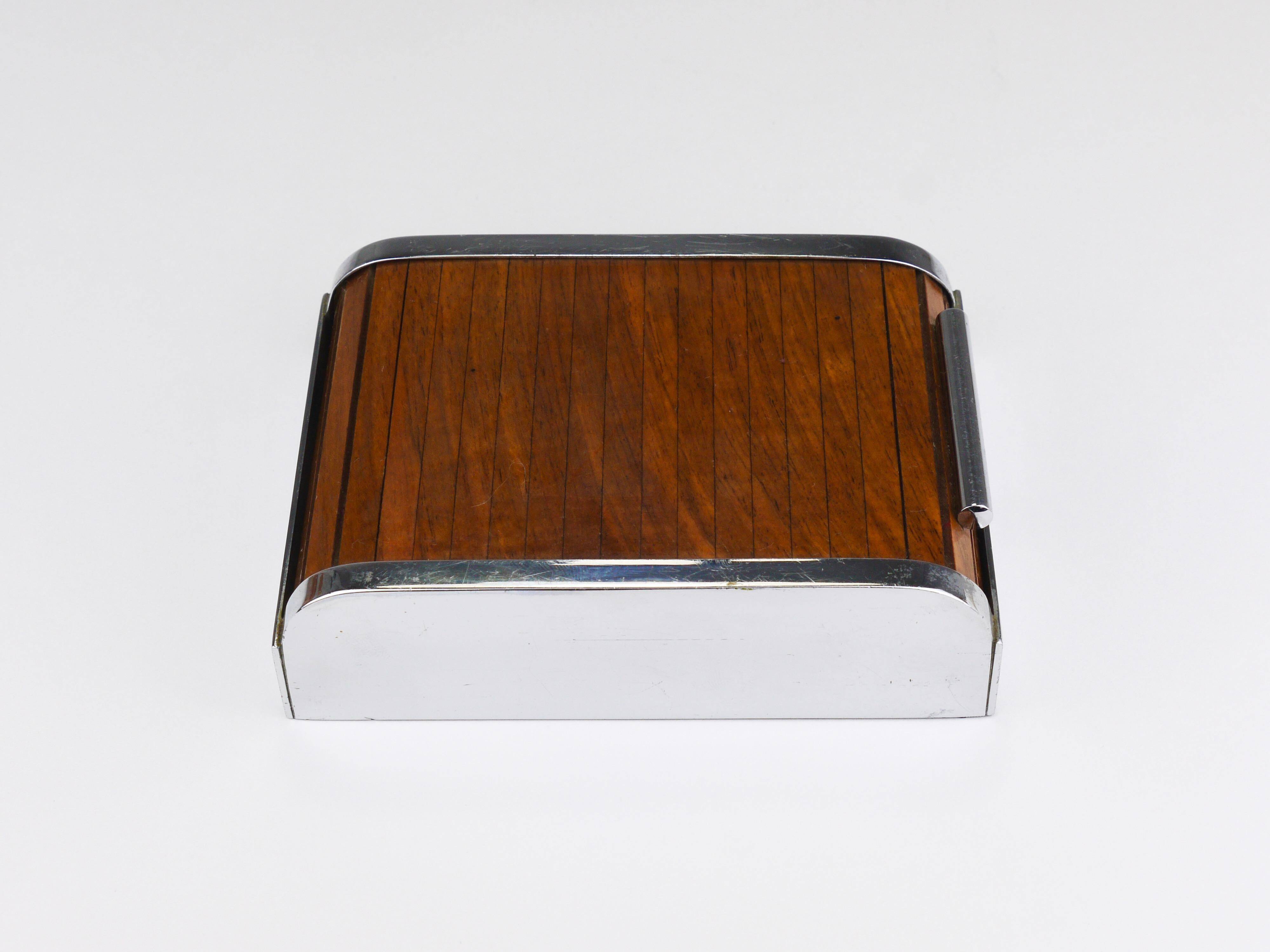 Carl Aubock rolling shutter storage box from the 1930s, cigarette dispenser, walnut, Vienna