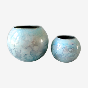 Paire de vases boules en verre laqué de Jean Noel Bouillet, années 60/70