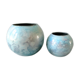 Pair of lacquered glass ball vases by Jean Noel Bouillet, 60/70