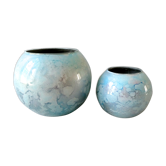 Pair of lacquered glass ball vases by Jean Noel Bouillet, 60/70