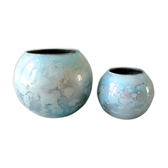 Pair of lacquered glass ball vases by Jean Noel Bouillet, 60/70