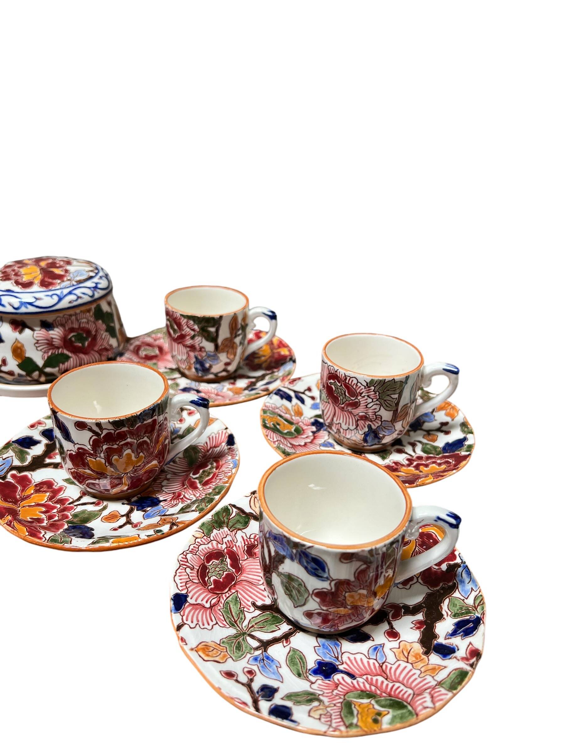 Gien earthenware tea set, peony decoration