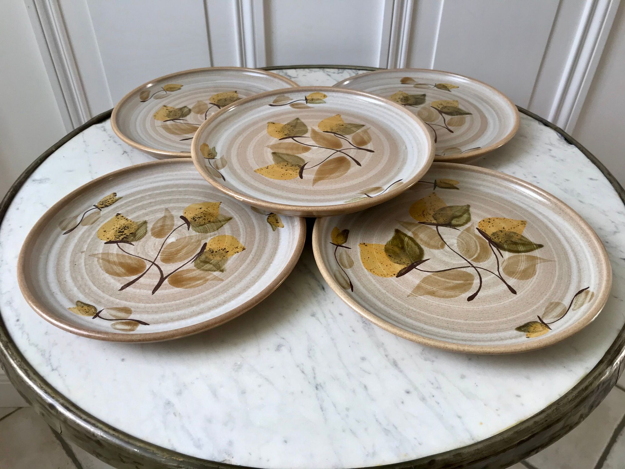 set of 5 stoneware dessert plates Niderviller Doria Ste Radegonde hand painted white years