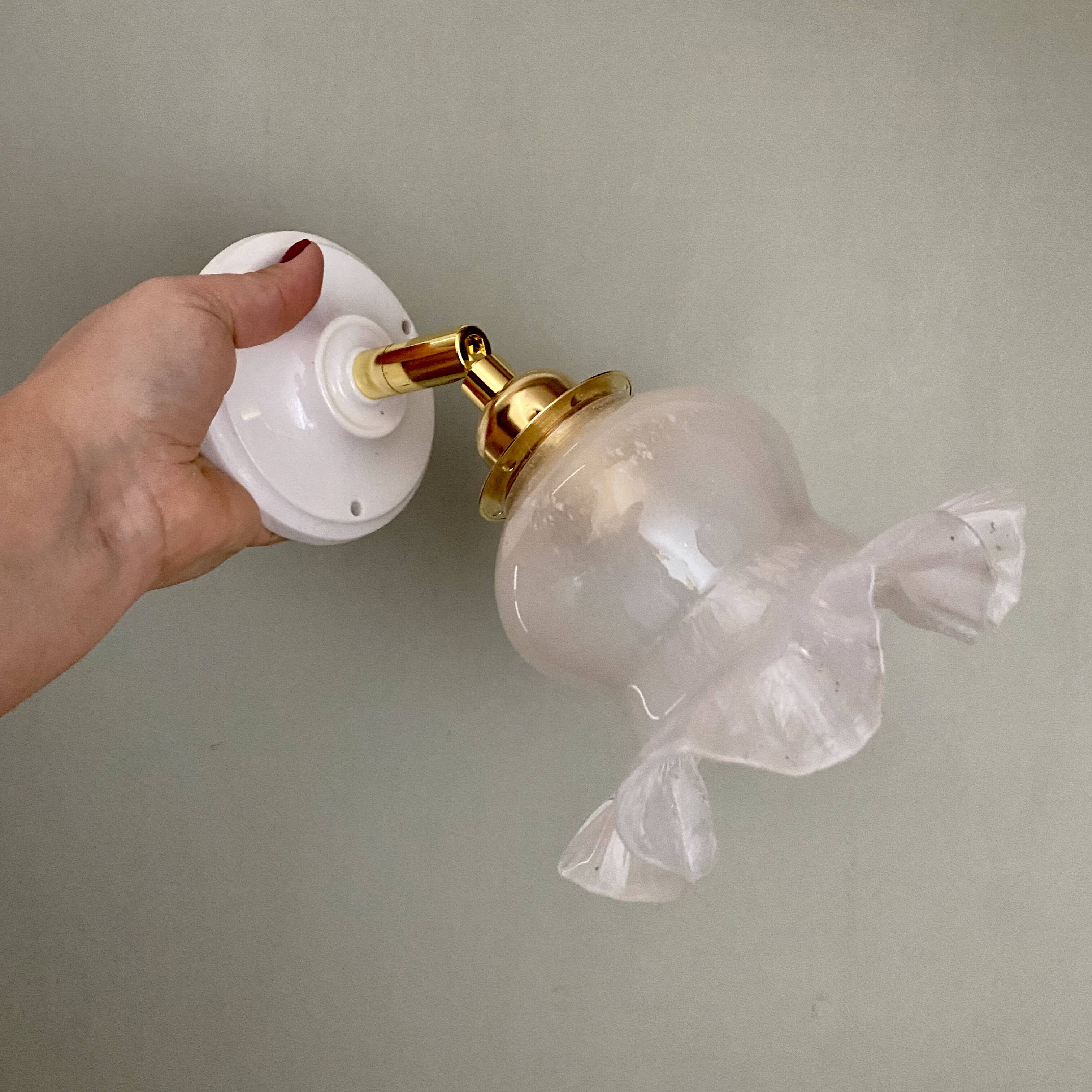 Vintage tulip wall lamp in white opaline