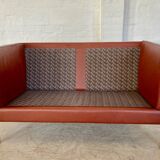 VINTAGE DANISH MID CENTURY DARK COGNAC LEATHER 2 SEATER STOUBY SOFA