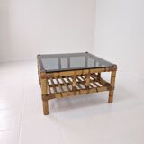 Italian bamboo coffee table with smoked glass, 1970s