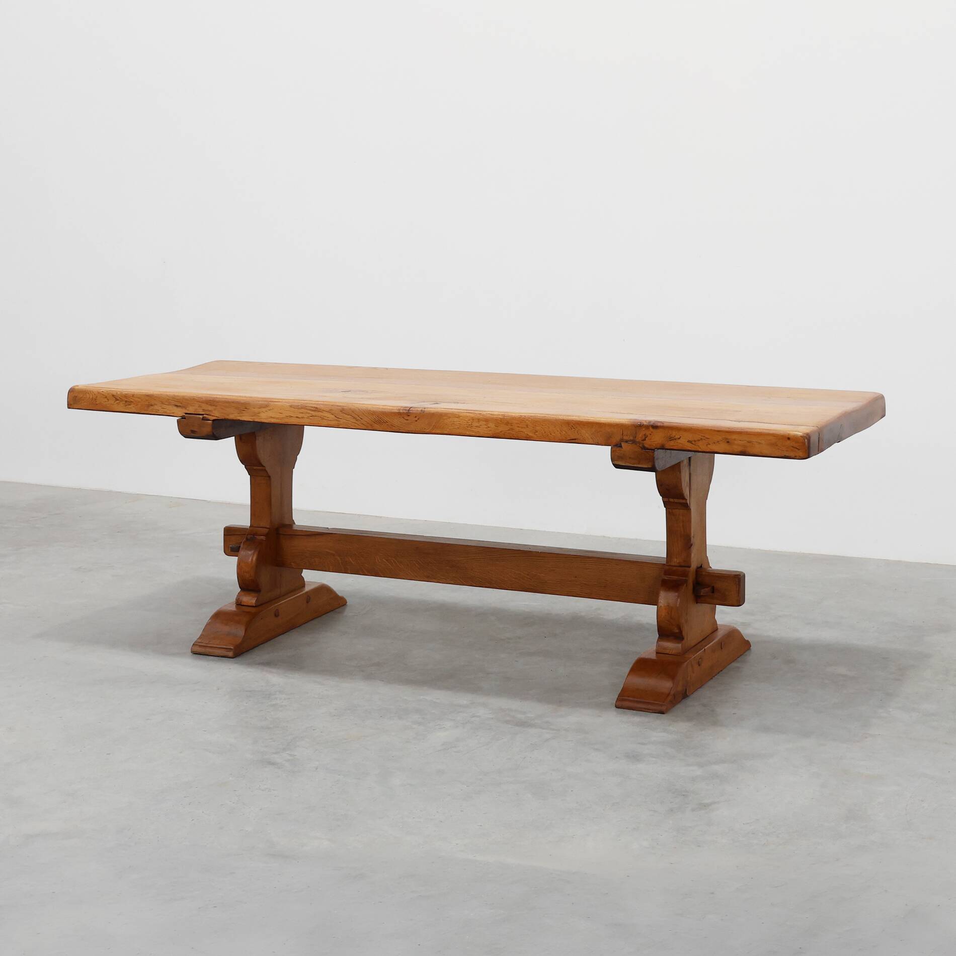 Rustic 20th century solid oak dinner table, France