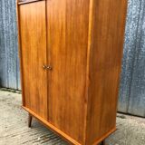 Vintage wardrobe with 2 doors and compass legs, made of oak plywood