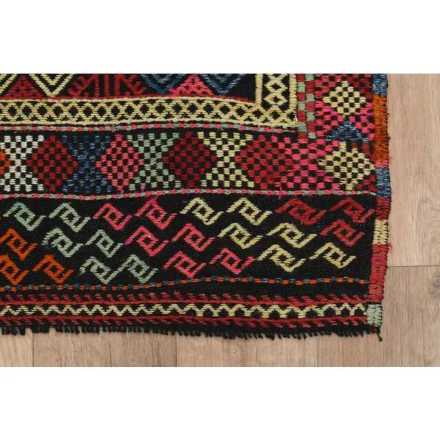 1970s Vintage Turkish Oushak Handmade Wool Cotton Red Kilim Rug 195x263