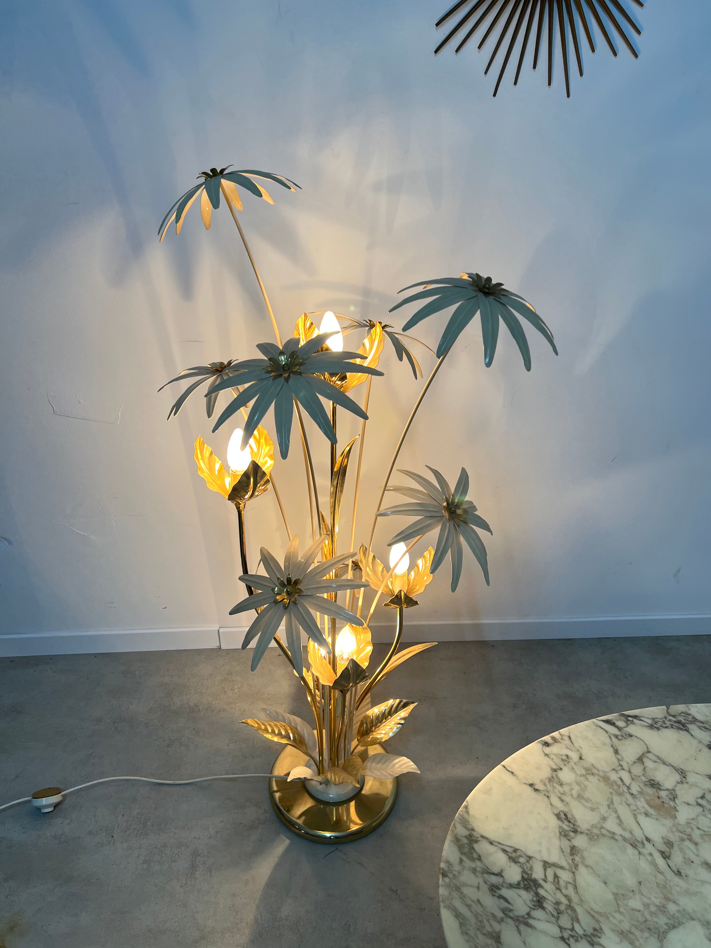 Floor lamp flower metal Design Hans Kögl Scandinavian vintage 5 burners