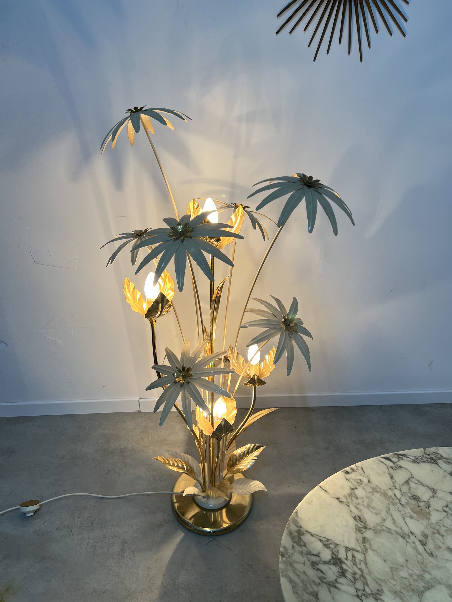 Floor lamp flower metal Design Hans Kögl Scandinavian vintage 5 burners