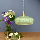 Vintage green and gold Clichy glass lampshade pendant light