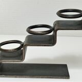 Sculptural candle holder patinated steel design 80s