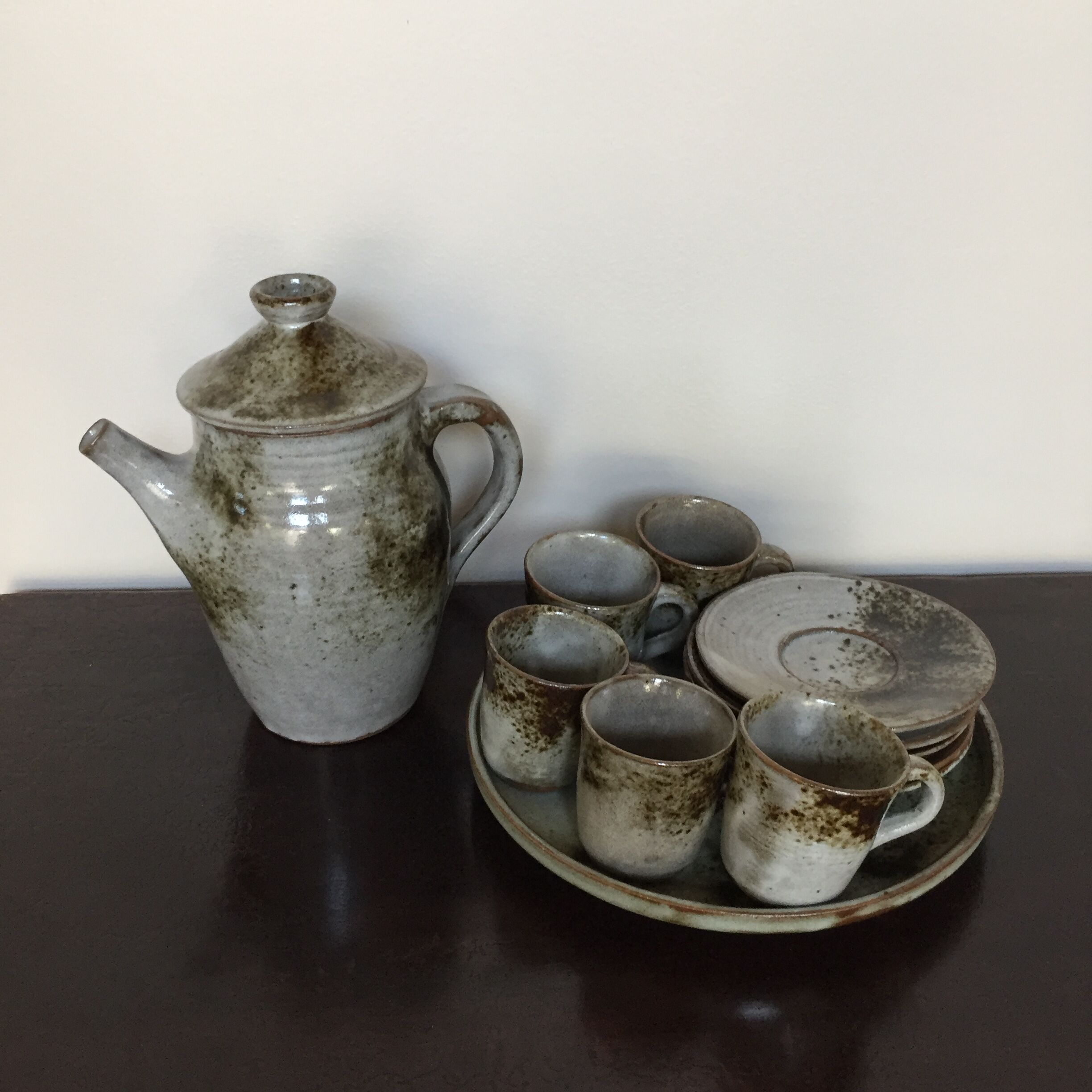 Signed enamelled sandstone coffee service