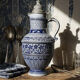 Large salt-glazed stoneware beer jug with tin, Germany, Westerwald type.