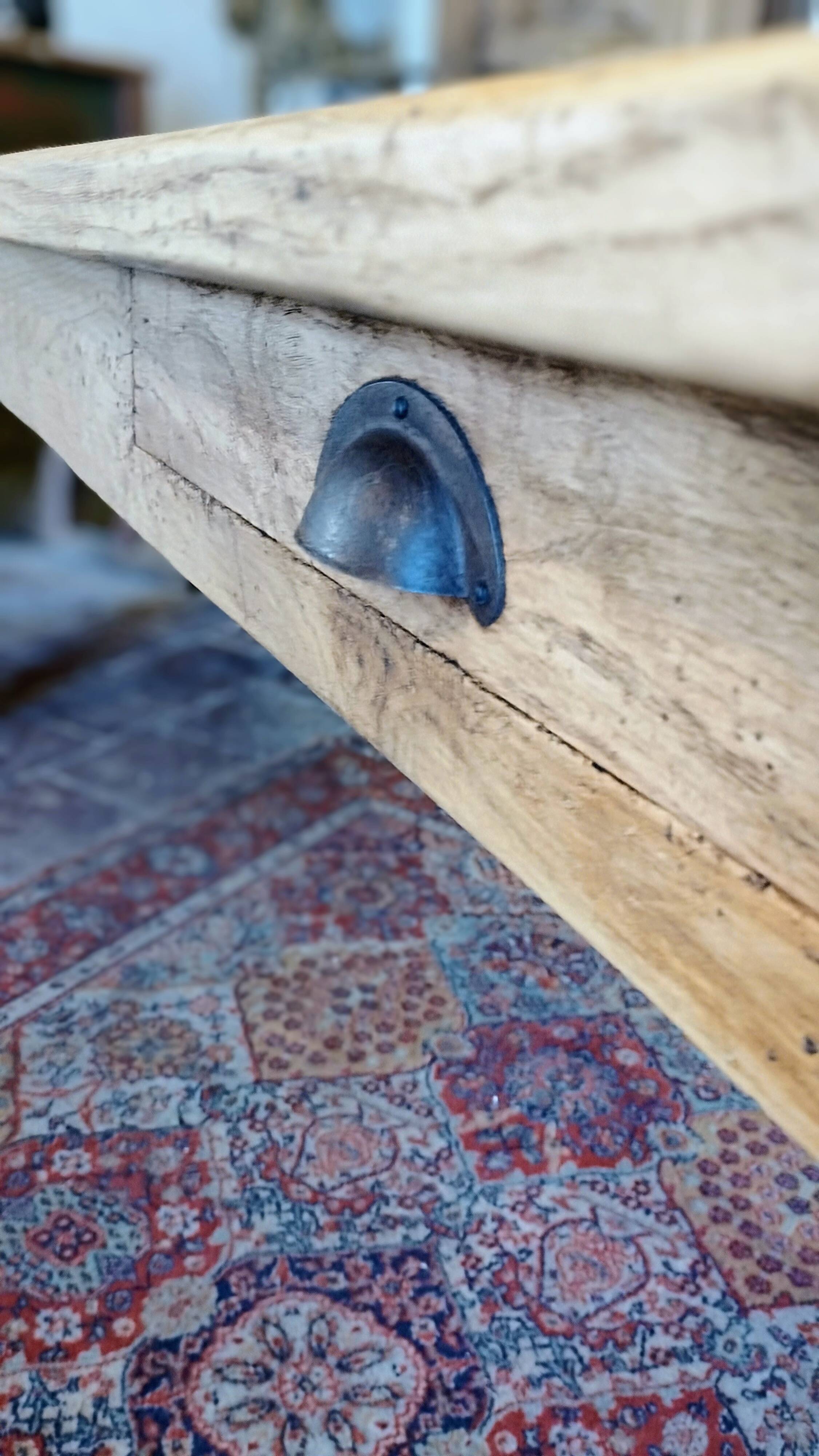Table de ferme 230 x100 ,chêne clair patiné,