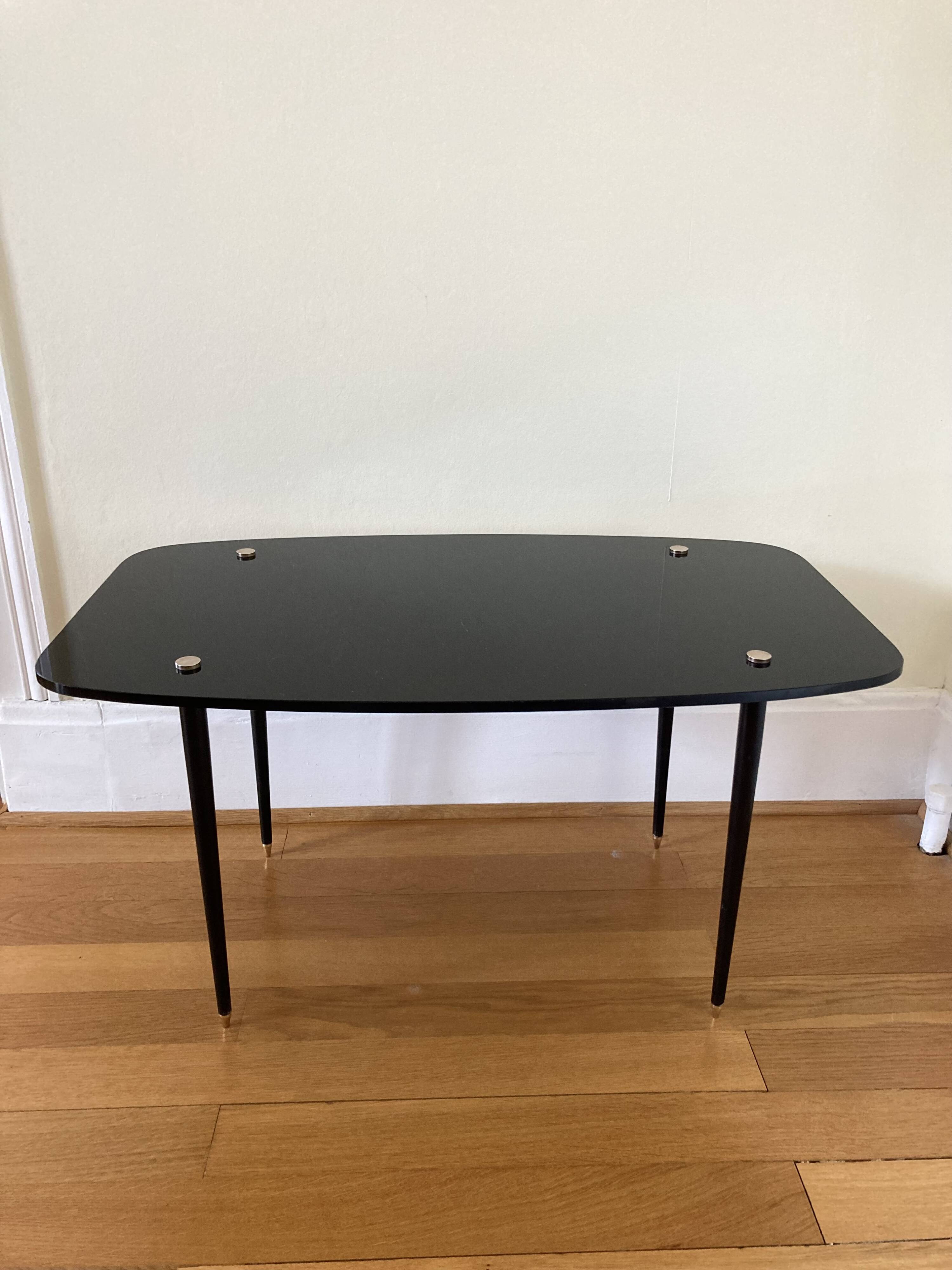 Black glass and metal coffee table from the 50s