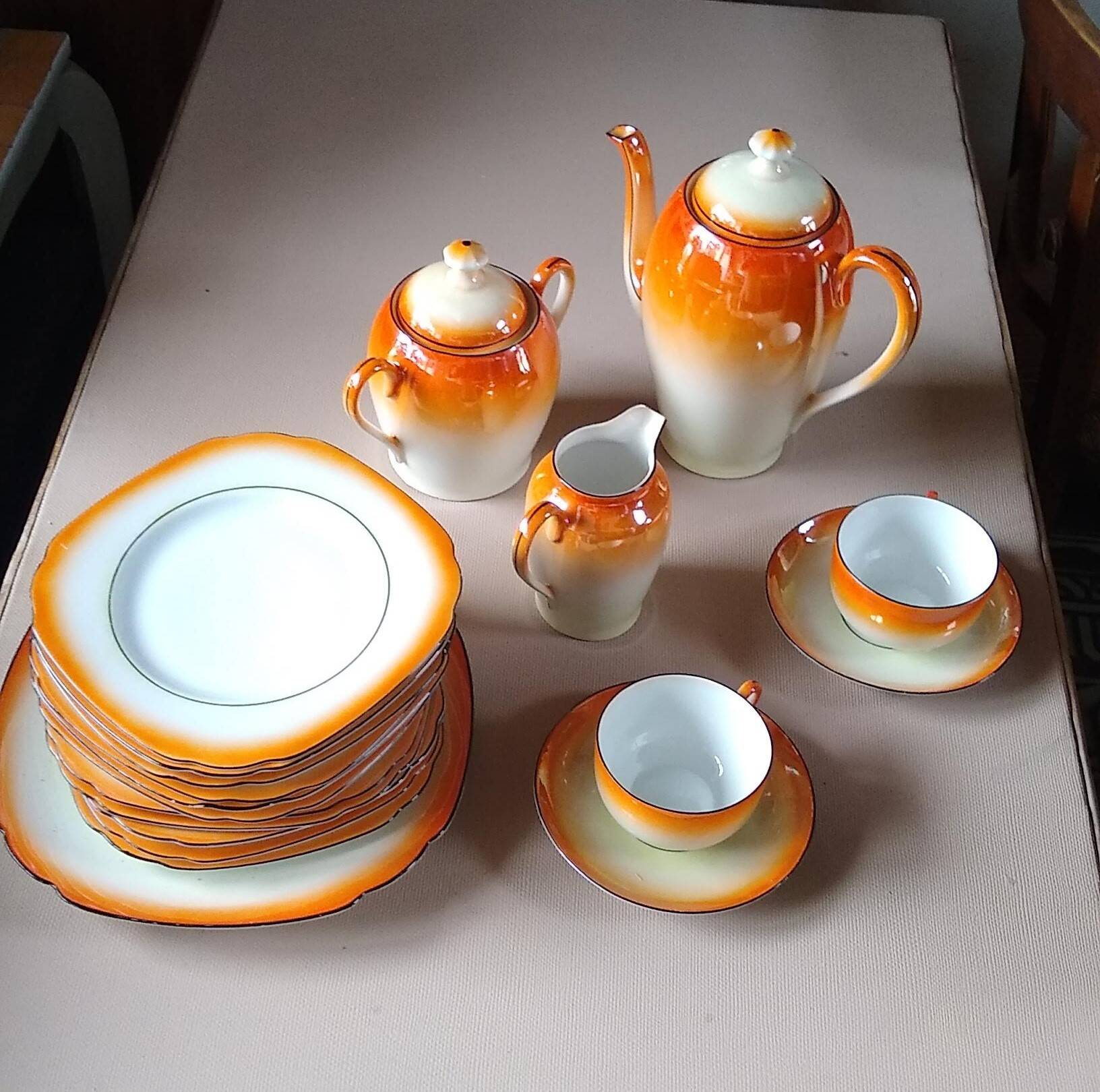 Vintage Iridescent Orange Tea and Dessert Set