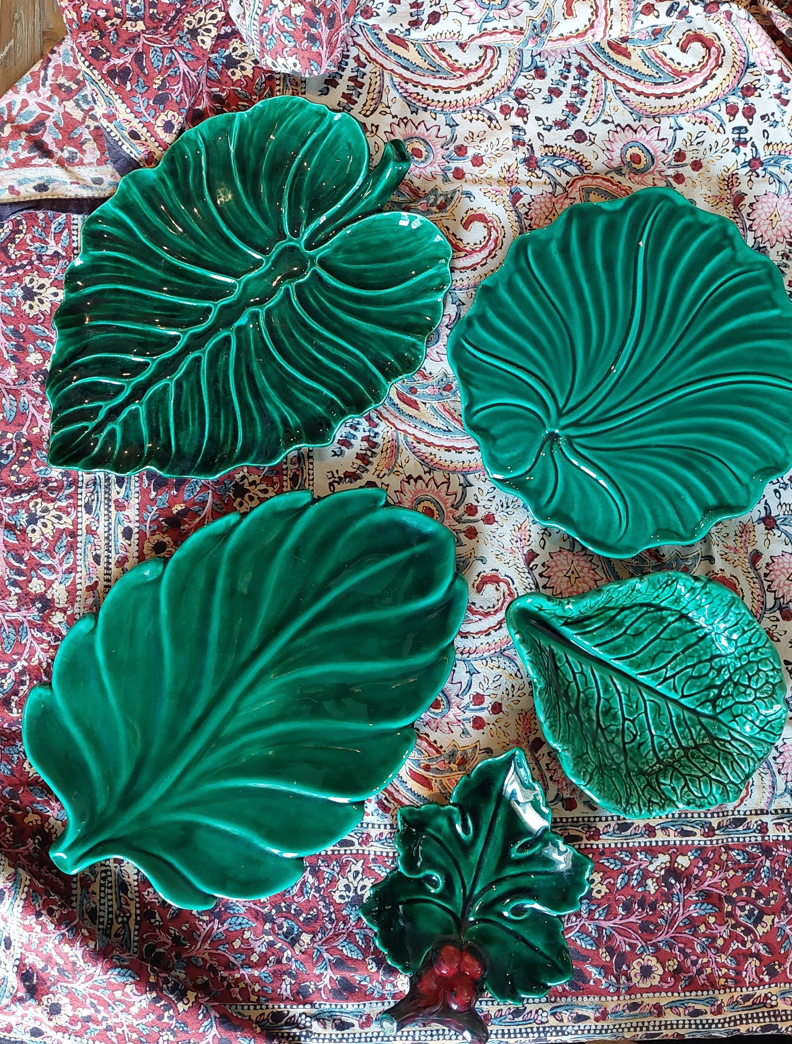 GREEN SLURRY LEAF DISH MADE IN FRANCE IN VALLAURIS