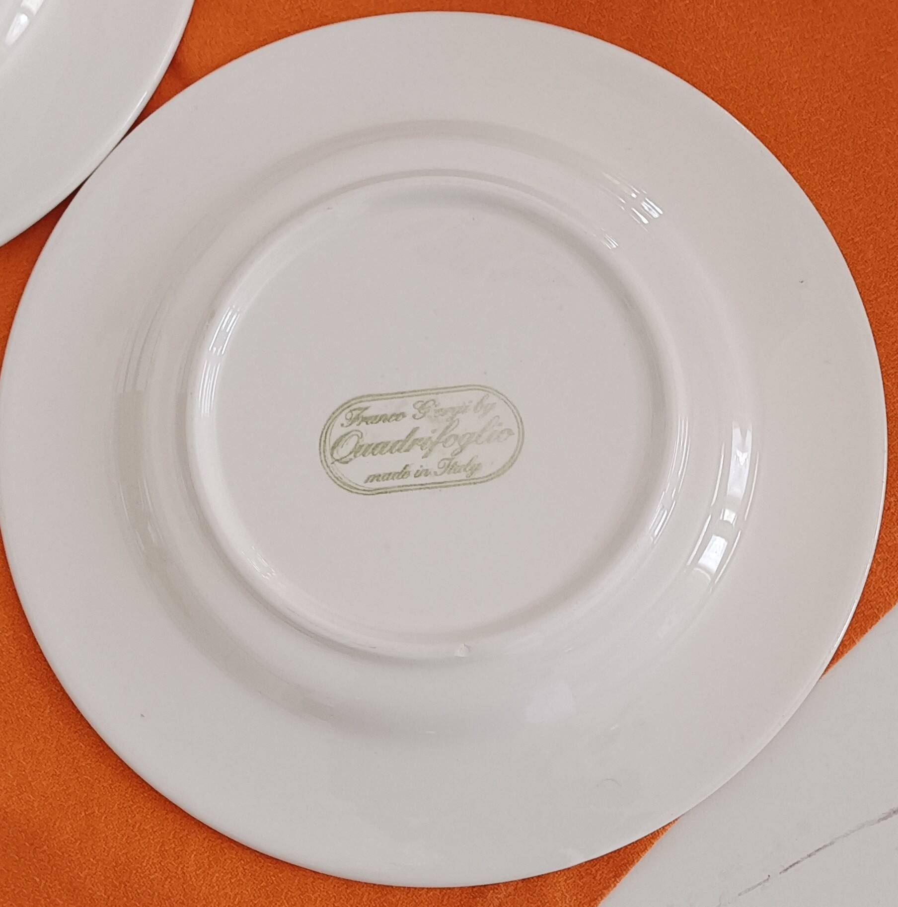 6 Franco Giorgi dessert plates by Quadrifoglio + Gingo B cutlery